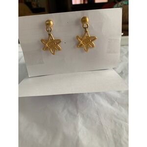 Gold Tone Sunburst Spiral Drop Earrings Matte Celestial Sun Dangle Post Back